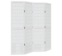 vidaXL Room Divider - White Solid Paulownia Wood Privacy Screen, 4 Panels for Office/Living Room/Bedroom - 140-145 x 160 cm