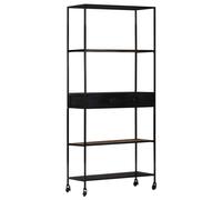 vidaXL Rough Mango Wood Book Cabinet Iron Wooden Bookshelf Highboard Office