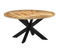 vidaXL Round Dining Table - Solid Mango Wood with Black Iron Frame - 150 cm Diameter for Living Room/Kitchen - Modern Industrial Furniture with Unique Wood Grains