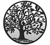 vidaXL Round Garden Mirror in Black Iron - Decorative Tree Design Wall-Mounted for Outdoor Spaces 60x2.5cm