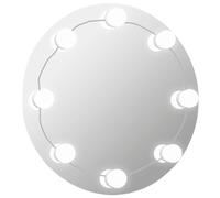 vidaXL Round Glass Wall Mirror with LED Lights - Modern Style, Silver Frame, Adjustable Light Colours for Bedoom, Living Room, or Dressing Room