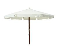 vidaXL Round Outdoor Parasol with Wooden Pole - Sand White Umbrella for Patio, Deck and Garden, Anti-fade Polyester Fabric with Air Vent and Double Pulley System, 330 cm Diameter