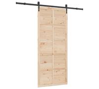 vidaXL Rustic Barn Door 80 x 208 cm Solid Wood Brown Interior Sliding Door with Steel Rail System Soft Durable Country House Style Sliding Mechanism