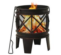 vidaXL Rustic Fire Pit with Poker Φ42x54 cm Steel Fire Bowl Patio Heater Home