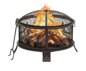 vidaXL Rustic Fire Pit with Poker 67.5 cm XXL Steel Fire Bowl Patio Heater