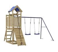 vidaXL Rustic/Playful Wooden Playground Equipment Play Tower with Climbing Wall Rope Swing Ladder Sandpit, Pine Wood Impregnated