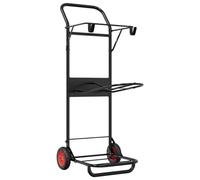 vidaXL Foldable Saddle Trolley Black Steel - Equestrian Equipment Cart with 3-Tier Storage, Ergonomic Design, 2 Wheels, and Metal Hooks for Hanging - 48x76.5x128cm