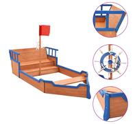 vidaXL Fir Wood Sandbox Pirate Ship Wooden Sand Pit Kid Playground Equipment