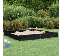 vidaXL Sandbox with Seats Black Square Solid Wood Pine