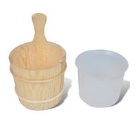 vidaXL 5-Piece Sauna Accessory Set: Solid Wood Bucket with Plastic Insert, Spoon, Hourglass Timer, Thermo-Hygrometer for Sauna Rooms