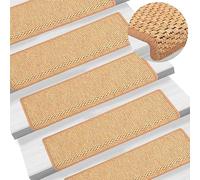 vidaXL Self-adhesive Stair Mats in Sisal-Look - Durable Fabric, Non Slip, Washable, 15pcs Set, 65x21x4 cm - Brilliant Orange