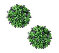 vidaXL Set of 2 Artificial Boxwood with Lavender Balls - Weather-Resistant Green & Purple Plastic Topiaries for Indoor and Outdoor Decor - 30 cm Diameter