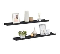 vidaXL Set of 2 Floating Wall Shelves, 80x9x3 cm, MDF, Black, U-Shaped Picture L