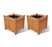 vidaXL Set of 2 Square Wooden Raised Beds - Natural Durable Wood Planters for Garden, Patio, or Terrace - 30 x 30 x 30 cm