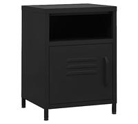 vidaXL Set of 2 Steel Nightstands, Black, 35x35x51 cm, Square Bedside Tables with One Open Shelf and Door, Adjustable Levelers for Height Customization, 40 kg Total Loading Capacity
