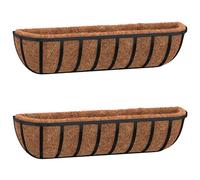 vidaXL Set of 2 Wall Troughs - Steel and Coconut Fibre with Powder Coating - Black Railing Planters for Balcony, Terrace, and Garden.