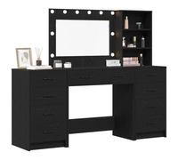 vidaXL Set of 3 Black Oak Engineered Wood Large Drawers with LED Mirror - Bedroom/Dressing Area Highboard
