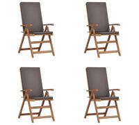 vidaXL Set of Reclining Chairs in Teak Wood Cushions Durable Adjustable Folding Outdoor Seating 2 Pcs Grey and Natural Soft Perfect for Patio Balcony