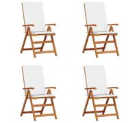 vidaXL Set of Teak Reclining Garden Chairs Cream Cushions | 2 Folding Outdoor Chairs with Adjustable Backrests Perfect for Dining and Relaxation | Durable Wooden Chair for Patio, Bistro