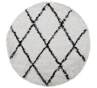 vidaXL Shaggy Rug Round Floor Mat - Cream/Black Fluffy High Pile Polypropylene Area Rug for Living Room/Bedroom - 160cm Diameter