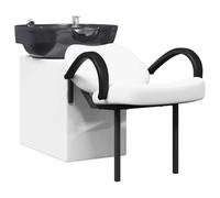 vidaXL Shampoo Chair White and Black 63 x 141 x 92 cm PVC Height Adjustable Bath Chair Modern Shampoo Salon Seating Ergonomic Plywood Indoor Furniture