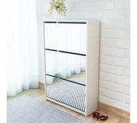 vidaXL 3-Layer Mirrored White Shoe Rack - W63 x H102.5cm