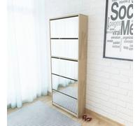 vidaXL Shoe Cabinet 5-Layer Mirror Oak 63x17x169.5cm Storage Rack Organiser