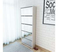 vidaXL Shoe Cabinet 5-Layer Mirror White Storage Rack Organiser Furniture