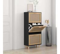(black) vidaXL Shoe Cabinet Engineered Wood and Natural Rattan Organiser Multi Colours