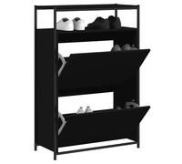 Shoe Cabinet Black Engineered Wood 75x34x112cm Slim Hallway Storage 1 Shelf Top