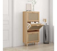 Vidaxl Shoe Cabinet Brown 52X25X115 Cm Engineered Wood&natural Rattan