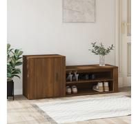 vidaXL Shoe Cabinet - Brown Oak, Engineered Wood, Ample Space with 2 Compartments, Door on Left, Perfect for Showcasing Decorative Items, Wall Attachment for Stability