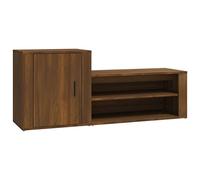 vidaXL Shoe Cabinet - Brown Oak, Engineered Wood, Ample Space with 2 Compartments, Door on Left, Perfect for Showcasing Decorative Items, Wall Attachment for Stability