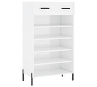 vidaXL Shoe Cabinet - High Gloss White Wood, Spacious Compartments, Zinc Alloy Handles, Iron Feet, Engineered Wood