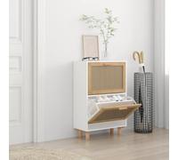 vidaXL Shoe Cabinet White 52x25x80 cm Engineered Wood&Natural Rattan