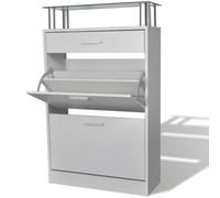 vidaXL Shoe Cabinet with a Drawer and a Top Glass Shelf Wood White, White