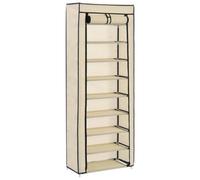 vidaXL 8-Tier Compact Shoe Cabinet- Lightweight, Dust-free Cover, Cream Fabric, 20 Pairs Capacity for Home and Office