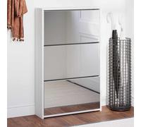 vidaXL Shoe Cabinet with Mirror 3-Layer High Gloss White 63x17x102.5 cm