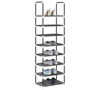 Shoe Rack 8-Tier Black Non-Woven Fabric & Powder-Coated Steel 44x28x145 cm Slim