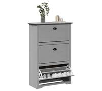 Shoe Rack Grey Solid Pine & Engineered Wood Metal Handles 3-Drawer 80x35x118 cm