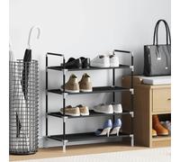 vidaXL Shoe Rack with 4 Shelves Metal and Non-woven Fabric Black Stand Unit