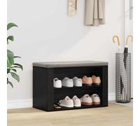 Shoe Storage Bench Black Oak Engineered Wooden 75x35x45cm 2-Tier Shelves Hallway