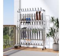 Vidaxl Shoe Rack With Wheels Silver 89X27X120 Cm