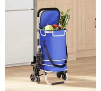 vidaXL Blue Foldable Shopping Cart with Adjustable Handle and Multiple Storage Bags Indoor Outdoor Use Lightweight Waterproof Durable Cart Portable Wheeled Bag Grocery Transport UV Resistant