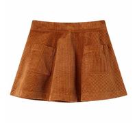 vidaXL Short Skater Kids' Skirt - A-Line Design with Pockets, Elastic Waistband, and Metallic Zip - Cotton Corduroy Material in Cognac - Age 1.5 to 10 Years - Size 116