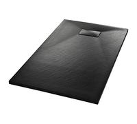 VidaXL Shower Base Tray, Low-Threshold, Reinforced Durable Design, Skid- Slate Stone Surface, Easy-to-Clean, Ideal for Bathroom - Black, 120x70 cm