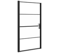 vidaXL Shower Door 100x178 cm Half Frosted Tempered Glass Black Bath Screen