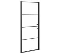 vidaXL Shower Door 91x195 cm Half Frosted Tempered Glass Black Bath Screen
