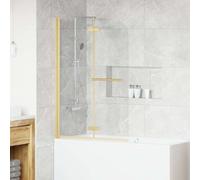 vidaXL Shower Enclosure Gold 95 x 140 cm ESG Glass and Aluminium Adjustable Rectangular Shower Enclosure Foldable Bathroom Solution Aluminium Frame Space Saving Design
