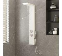 vidaXL Shower Panel System with Rainfall, Waterfall, and Massage Jets, Handheld Showerhead, Silicon Nozzles, Modern Aluminium Design, White